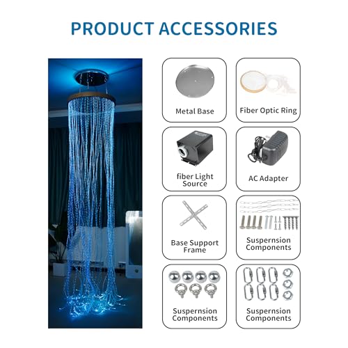 Round Fiber Optic Curtain Rings with Wooden Base, Multi-Color Changing Waterfall Lamp Perfect for Home Decor, School, Clinic and Dark Sensory Room - Ideal for Kids
