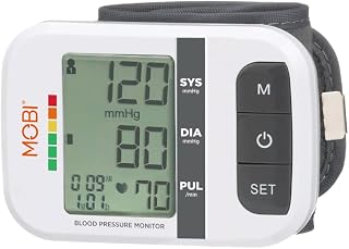 MOBI-Wrist Blood Pressure Monitor Bp Monitor Large LCD Display Blood Pressure Machine Adjustable Wrist Cuff 5.4-7.7-Inch Automatic 120x2 Sets Memory for Home Use