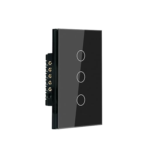 WiFi Smart Wall Light Switch, 3 Way Multi-Control, 2.4GHz Wi-Fi Touch Switch, Neutral Wire Required, Adapt with Smart Life/Tuya App, Compatible with Alexa and Google Home, Black 3 Gang