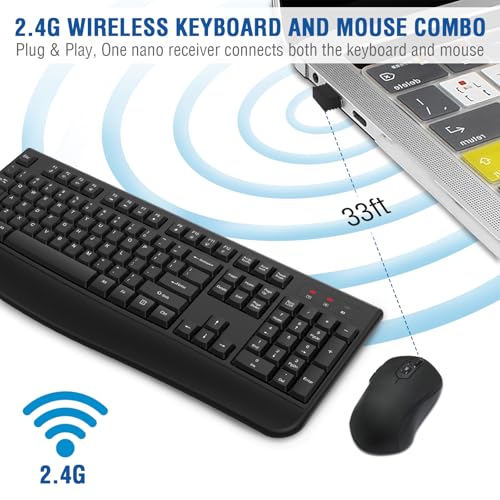 Wireless Keyboard and Mouse Combo, EDJO 2.4G Full-Sized Ergonomic Computer Keyboard with Wrist Rest and 3 Level DPI Adjustable Wireless Mouse for Windows, Mac OS Desktop/Laptop/PC - Image 4
