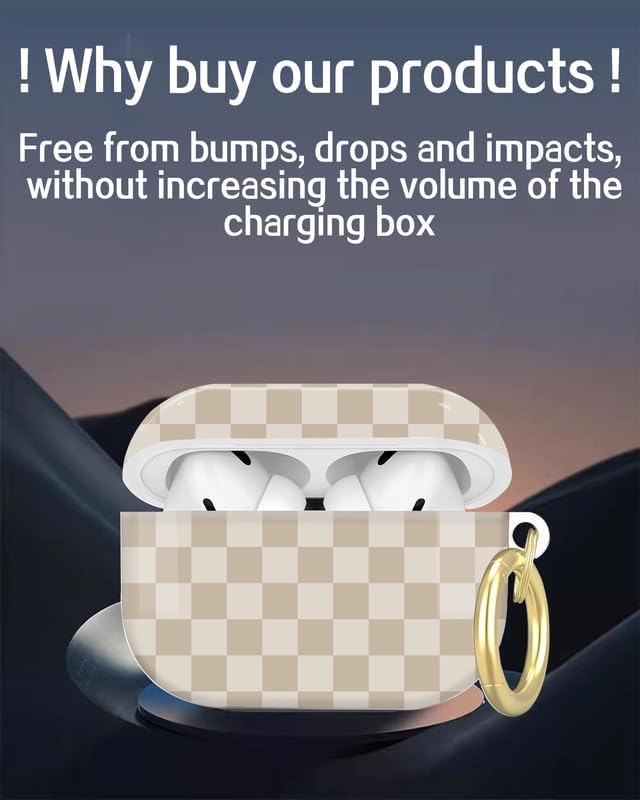 Compatible with AirPod Pro 2nd/1st Generation Case Cover with Key Chain,Full Protective Shockproof Wireless Headphone Case for Airpod Pro 2023/2022/2019(Beige Checkered)