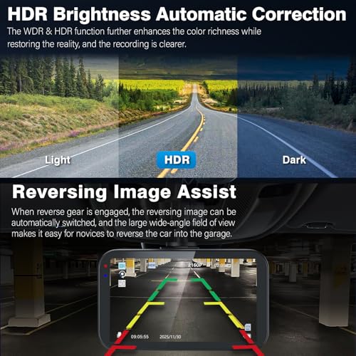 Miden 4K+2.5K Dash Cam Front and Rear,Free 64G SD Card,2160P+1600P UHD Dual Dash Camera for Cars,176°+160°Wide Angle,3.5 ''IPS Screen Dashcam,Loop Recording,G-Sensor,Night Vision,24H Parking Monitor