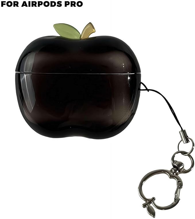 Cute Fruit Shaped Case for AirPods Pro 1/2, Realistic Design Cover with Leaf Charm, Translucent Shockproof TPU Protective Case, Great Gift Idea (Black for Airpods Pro1)