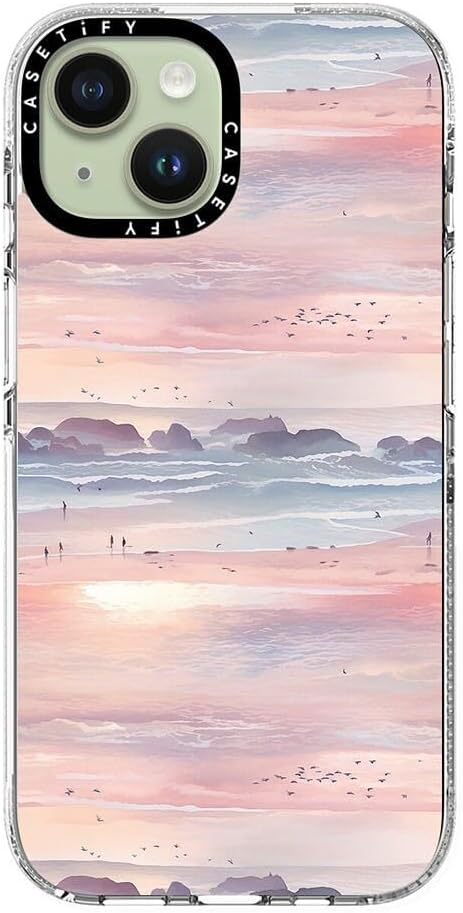 CASETiFY Clear iPhone 15 Case [Not Yellowing / 6.6 ft. 3X Military Grade Drop Protection/Compatible with Magsafe] - Watercolor Beach Strolling Landscape - Clear
