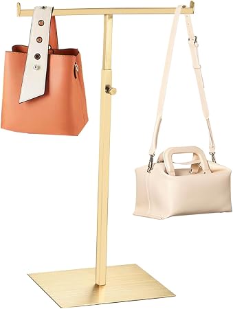T Shaped Purse Display Stand Adjustable Height,Stainless Steel Countertop Jewelry/Scarf/Handbag Display Stand for Boutique Store,Gold