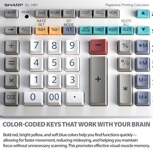 Sharp Paperless Printing Desk Calculator, White (EL-1901)