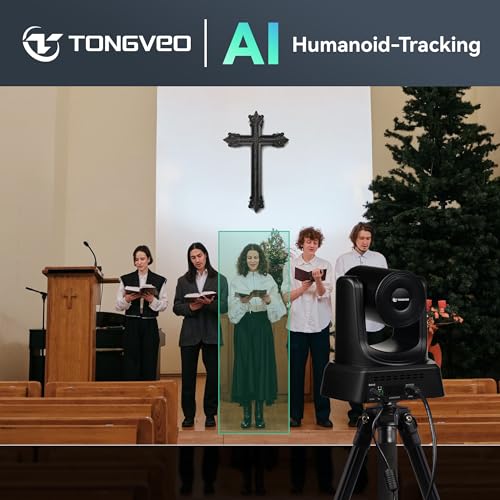 TONGVEO Wireless AI PTZ Camera with Auto-Tracking: Built-in 5.8GHz Receiver for Cable-Free Setup, 1080P 60fps 3X Zoom Conference Camera for Church Services, Online Classes & Hybrid Meetings