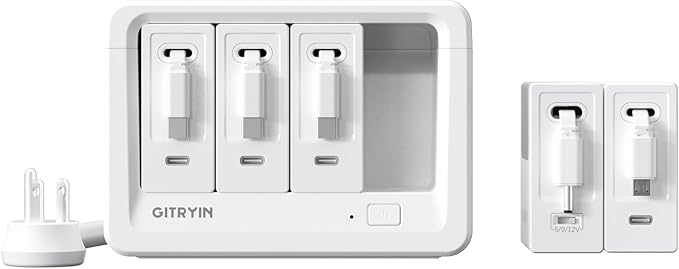 Gitryin 1 DC, 1 Micro USB, 3 Type-C Retractable Wall Chargers and 8-in-1 Desktop Charging Station