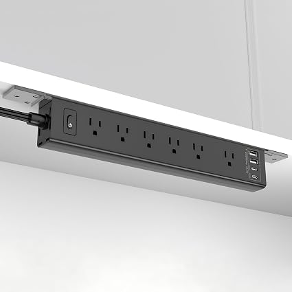 Mountable Power Strip, Wall Mount Surge Protector Power Strip with USB Ports, 6ft Flat Plug Extension Cord with Multiple Outlets for Under Desk/TV Behind