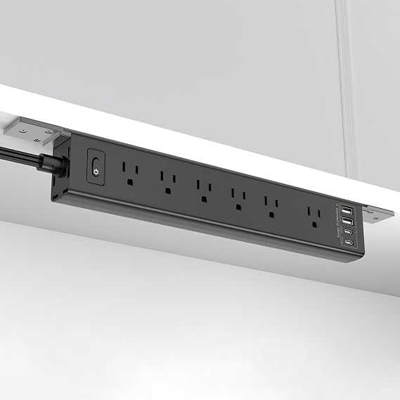 Mountable Power Strip, Wall Mount Surge Protector Power Strip with USB Ports, 6ft Flat Plug Extension Cord with Multiple Outlets for Under Desk/TV Behind
