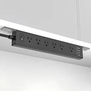 Mountable Power Strip, Wall Mount Surge Protector Power Strip with USB Ports, 6ft Flat Plug Extension Cord with Multiple Outlets for Under Desk/TV Behind
