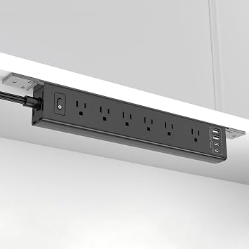 Mountable Power Strip, Wall Mount Surge Protector Power Strip with USB Ports, 6ft Flat Plug Extension Cord with Multiple Outlets for Under Desk/TV Behind