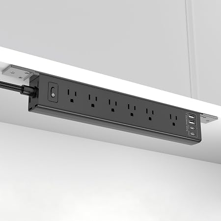 Mountable Power Strip, Wall Mount Surge Protector Power Strip with USB Ports, 6ft Flat Plug Extension Cord with Multiple Outlets for Under Desk/TV Behind