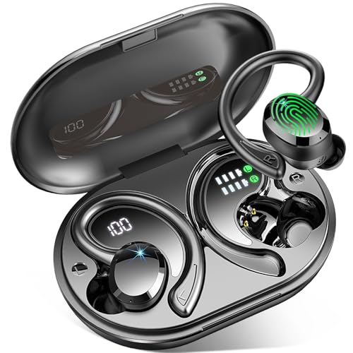 Wireless Earbuds Sport, Bluetooth 5.4 Headphones 3D Bass Hi-Fi Stereo Over Ear Buds, 60Hrs ENC Noise Cancelling Headset with Earhook, IP-X7 Waterproof Earphones Workout Running Gym for Android iOS