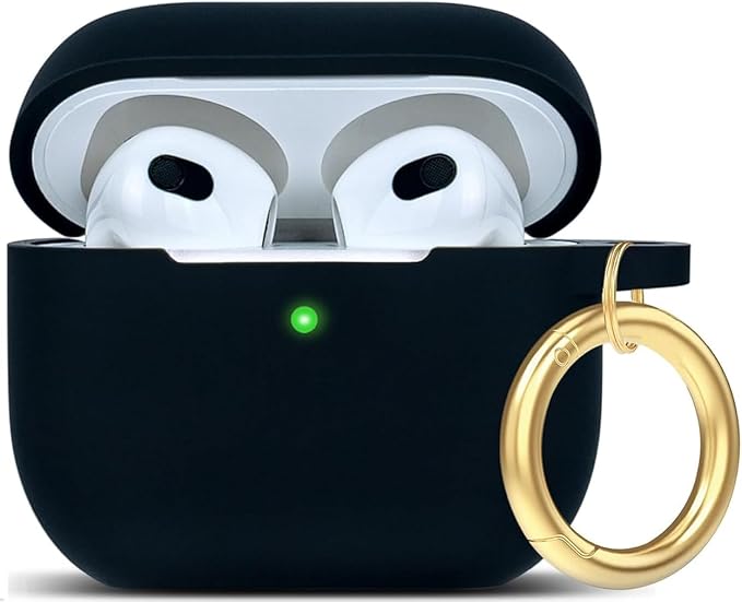 Silicone Compatible with AirPods 3rd Generation Case 2021, Gawnock Soft Case Compatible with AirPods Gen3 Cover for Women Girls with Keychain - Black