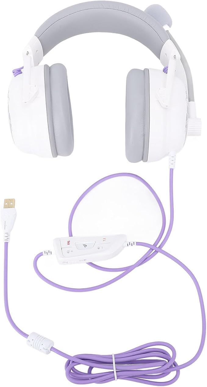 Gaming Headset, 7.1 Surround Sound AI Noise Canceling Mic USB Headset, Wired Gaming Headphones with Custom EQ Lightweight Design for PC Laptop Work Call Center (White)
