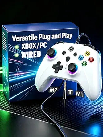 Enstixsm Wired Controller for Xbox,Turbo Macro,RGB Light,Gaming,White