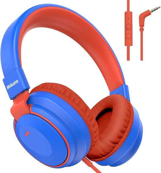 Headphone Kids Volume Limited 85/94dB Wired Over-Ear/On-Earr Foldable Headset with Inline Cable Aux 3.5mm Cord Mic for Toddler Boy Girl Child Back to School Study Pad Tablet Blue