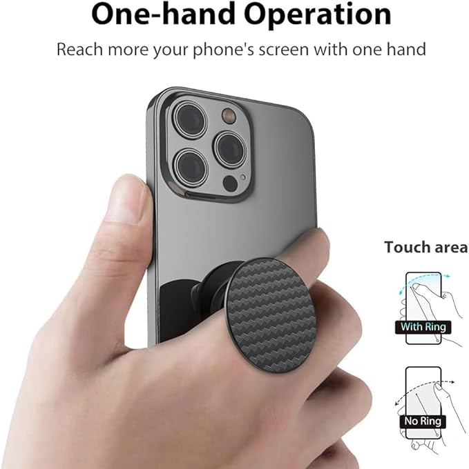 Magnetic Phone Grip for MagSafe, Magnetic Phone Ring Holder Finger Kickstand Wireless Charging Compatible, Adjustable Cell Phone Rings Gripper Stand for MagSafe iPhone - Black Carbonite Weave