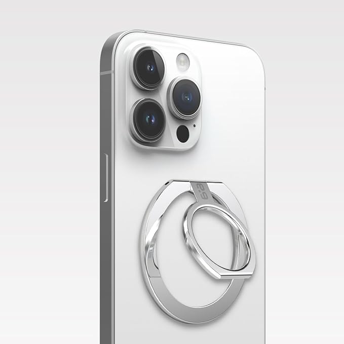 PureGear Magnetic Phone Grip Ring Stand, Magnetic Phone Ring Holder for MagSafe iPhone Air, 17, 17Pro, 17ProMax, 16, 16Pro, 16Plus, 16ProMaxs, 15, 14, 13, 12, Adjustable Kickstand (Chrome Silver)