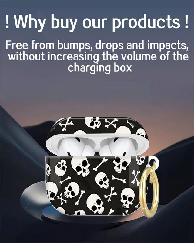 Compatible with AirPod Pro 2nd/1st Generation Case Cover with Key Chain,Full Protective Shockproof Wireless Headphone Case for Airpod Pro 2023/2022/2019(Skulls and Crossbones)