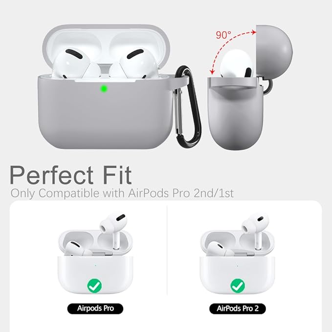 Lerobo Compatible with AirPods Pro 2 Case Cover,Full Protective Shockproof Silicone Protective Case for Airpods Pro Supports Wireless Charging with Carabiner Front LED Visible,Gray