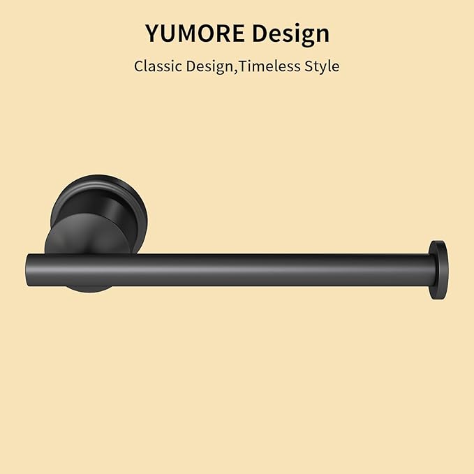 YUMORE Matte Black Bathroom Accessories Set, 4 Pieces Bathroom Hardware Set, Towel Bar Set Stainless Steel Wall Mounted, Towel Racks for Bathroom, Robe Towel Hooks, Toilet Paper Holder
