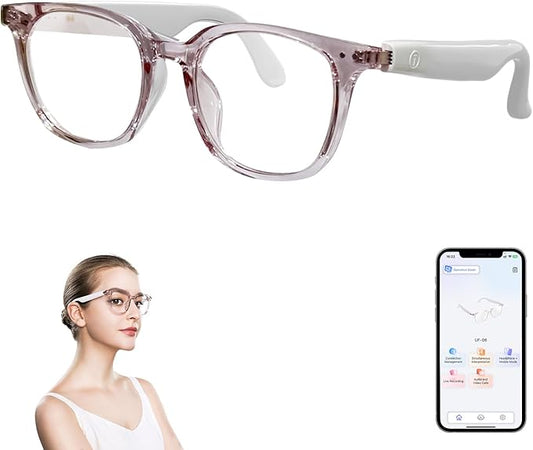 AI Smart Glasses with Real-Time Translation, Wireless Bluetooth 5.3, Smart Simultaneous Interpretation for 160+ Languages, Open-Ear Design,Clear Frame Blue Light Glasses for Woman Travel,Work