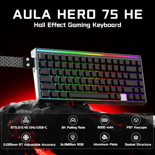 Aula Hero 75 HE Hall Effect Wireless Gaming Keyboard, 8K Polling & 8000mAh - Image 3