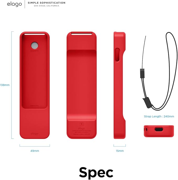 elago R1 Case Compatible with 2022 Apple TV 4K Siri Remote 3rd Gen, Compatible with 2021 Apple TV Siri Remote 2nd Gen- Magnet Technology, Lanyard Included, Full Access to All Functions [Red]