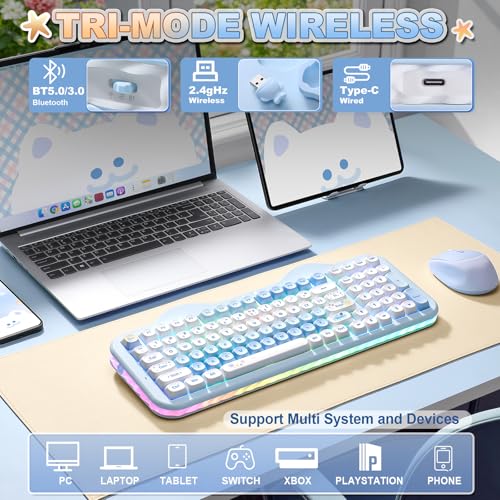 YUNZII C98 Cute Cake Wireless Mechanical Keyboard(Blue, Milk Switch) - Image 4