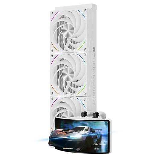 Thermalright Rainbow Vision 360 Turbo ARGB White 360mm Aio Cooler, 60HZ Curved Screen with 2400x1080 Resolution,for AM4/AM5,Intel LGA1851/1700,6.67in 3D with Magnetic Suction Screen,3000RPM Fan Speed