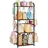 koozuuyk 4-Tier Purse Organizer for Closet with 3 Side Hooks and 2 Baskets, High Capacity Purse Rack Stand for Purse Storage, Metal & Wood Handbag Holder for Handbag Organizer, Patent Pending