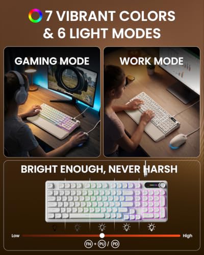 EWEADN Wired Keyboard and Mouse Combo with Detachable Wrist Rest - White - Image 5