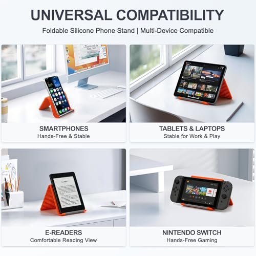 Foldable Silicone Phone Stand, Orange, Anti-Slip, Multi-Angle
