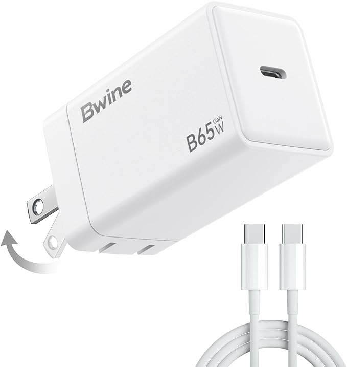 Bwine 65W GaN USB C Charger Fast, Compact & Powerful Charging Block for or MacBook, iPad, iPhone, Samsung, Drone(1x Adapter 1x Cable)