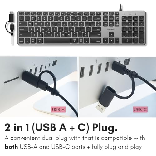 Macally Wired Keyboard for Mac with USB Hub (2X USB-A / 1x USB-C) - Compatible Backlit Apple Keyboard with Dual Interface - Auto OS Detection for Mac, MacBook Pro/Air, iMac, PC, Android, iPad, iOS - Image 4