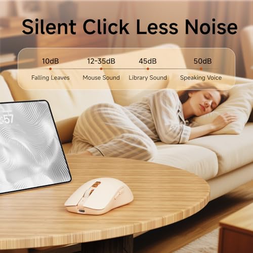 EWEADN G309 Wireless Mouse, Bluetooth & 2.4G Dual Mode Computer Mice, 5 Adjustment Levels 4000 DPI Silent Ergonomic Mouse, 7 Buttons Rechargeable Portable Mouses for Laptop/PC/Mac/iPad - Pink