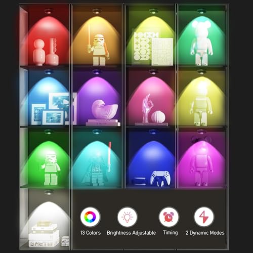 UNUSROOM Rechargeable RGB Puck Lights with Remote Control, Wireless Under Cabinet Lighting,13 Color Changing Lights with Dimmer, Timer,2000mAh Battery Operated Tap Lights for Kitchen