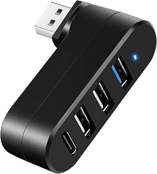 4-Port USB 3.0 Hub Rotatable PD-in 5W for Laptop PC MacBook PS5