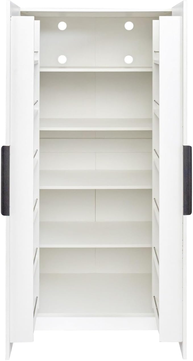KEIKI 63" Tall Kitchen Pantry Storage Cabinet with Door-Side Rack & Shelves, Freestanding Wood Hutch Food Pantries Cupboard for Coffee Bar, Dining Room