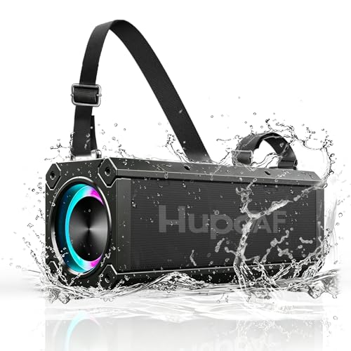 Hupoaf Speaker Bluetooth Wireless, 120W(Peak) Loud Outdoor Speaker with Deep Bass, IPX7 Waterproof, 20000mAh Power Bank/TWS/Portable Strap/EQ/Lightshow, Portable Speaker for Party/Camping/Beach/Garage