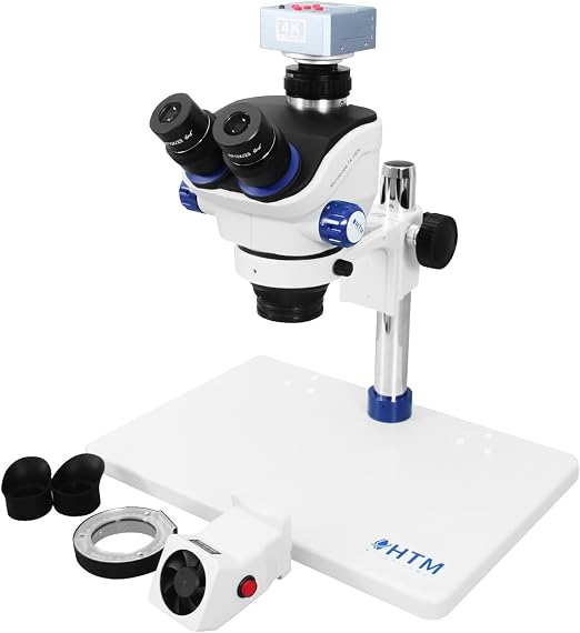 HengTianMei TX-350E Trinocular Stereo Zoom Microscope Equipped with a 4K Camera, WF10x Eyepieces, 7X-50X Magnification, Professional Soldering Microscope, for Repair and Watch Objects