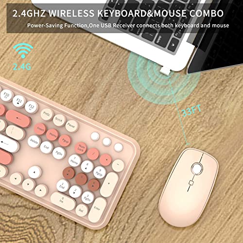 FOPETT Keyboard and Mouse Sets Wireless,Reliable 2.4 GHz Connectivity for PC,Laptop,Smart TV and More (Milk Tea Color) - Image 6
