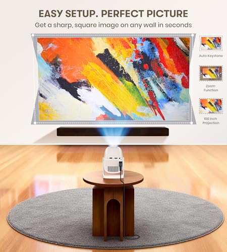 Miroir Roku TV Smart Projector with WiFi and Bluetooth, 150 ANSI, Dolby Audio, 270° Rotatable Stand, Auto Keystone & Zoom — Portable Mini Outdoor Movie Projector with Roku Streaming Built-in