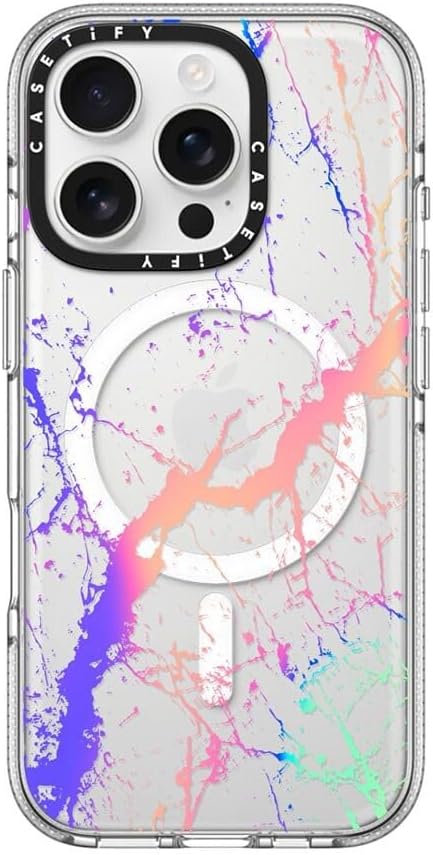 CASETiFY Clear iPhone 16 Pro Case [Not Yellowing / 6.6 ft. 3X Military Grade Drop Protection/Compatible with Magsafe] - Hypnotic Marble Rainbow - Clear