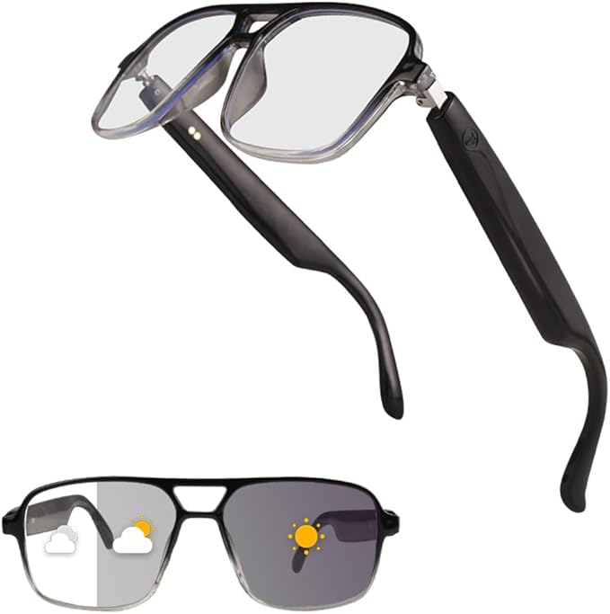 Smart Glasses Bluetooth Audio Glasses Sunglasses Blue Light Glasses for Men Women Color-Change UV Protection Dual Mic