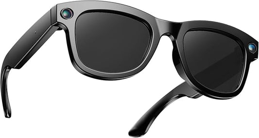 1080P HD AI Smart Camera Glasses, 8MP Camera Bluetooth 5.4 Recording Glasses, Dual Mic ENC Noise Reduction, Blue Light Filtering Lenses, Video Glasses with Men and Women, M01Pro Black