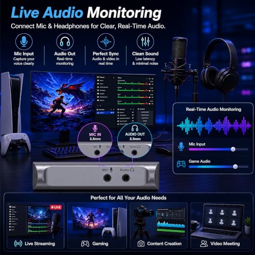Guermok 4K@60FPS Capture Card for Streaming, 2K@120FPS USB3.0 HDMI Capture
