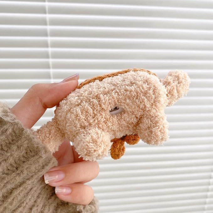 SGVAHY Furry Case for AirPods 3, Funny Cute 3D Cartoon Plush Design Khaki Bear Brown Soft Warm Fluffy Cover Keychain Anti-Fall Protective Case Women Girls